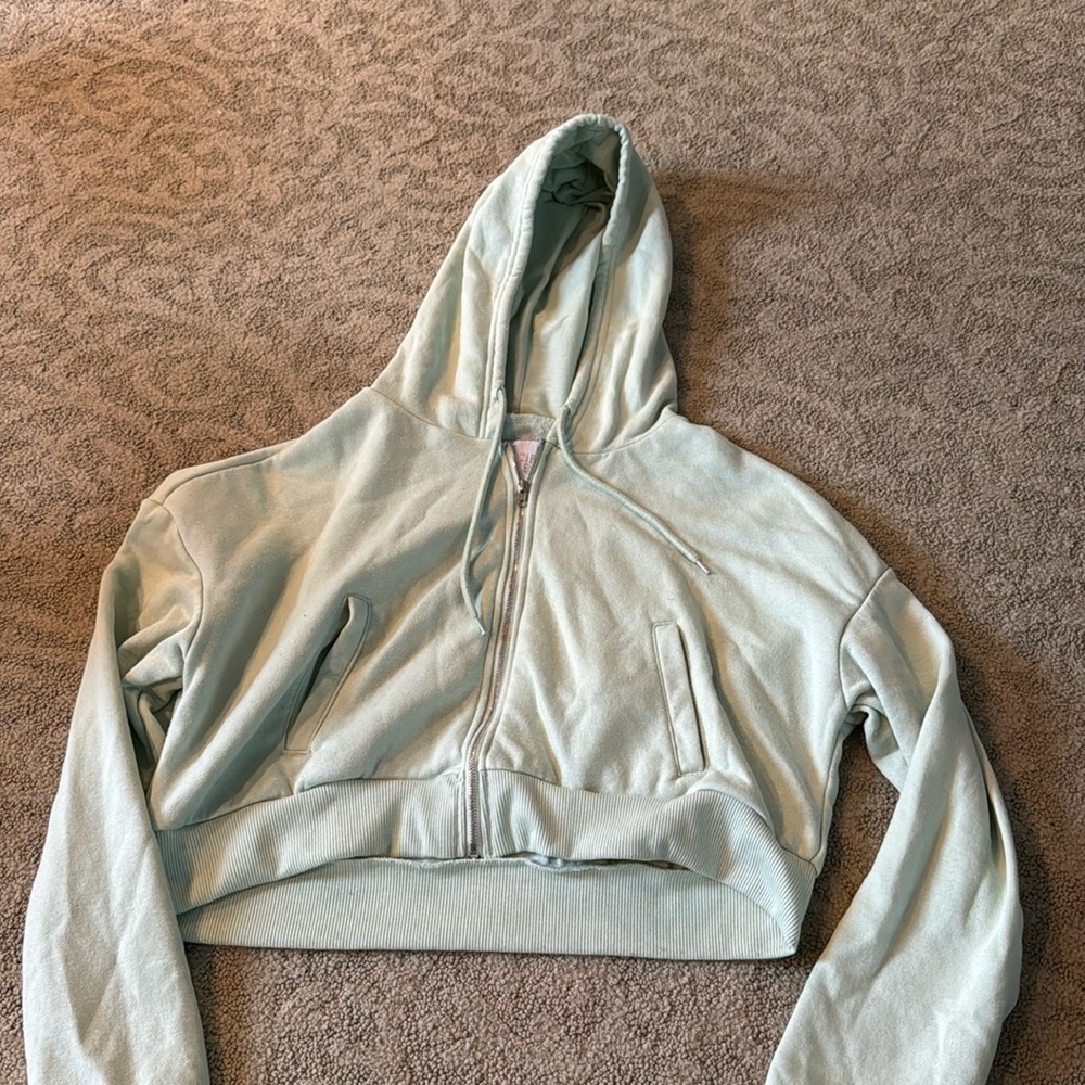 Mint green cropped zip up hoodie